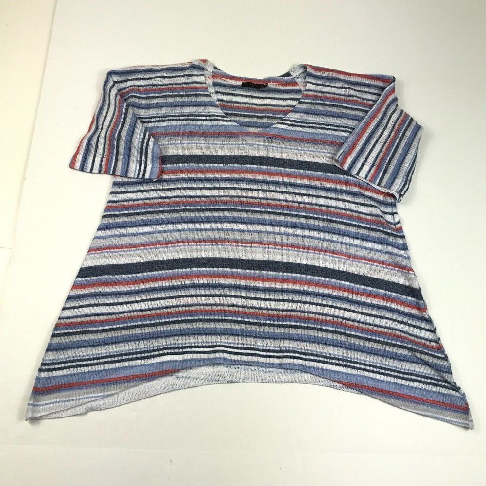 Nally & Millie Tunic Sweater Striped Short Sleeve Knit Pullover Size S/M USA